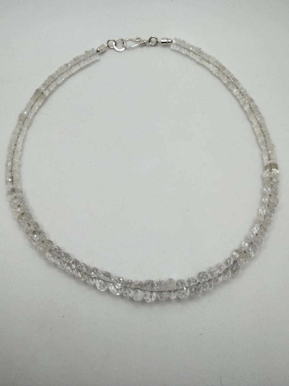 ~17" long slightly graduated, faceted rondelle QUARTZ beaded necklace in 925!‎